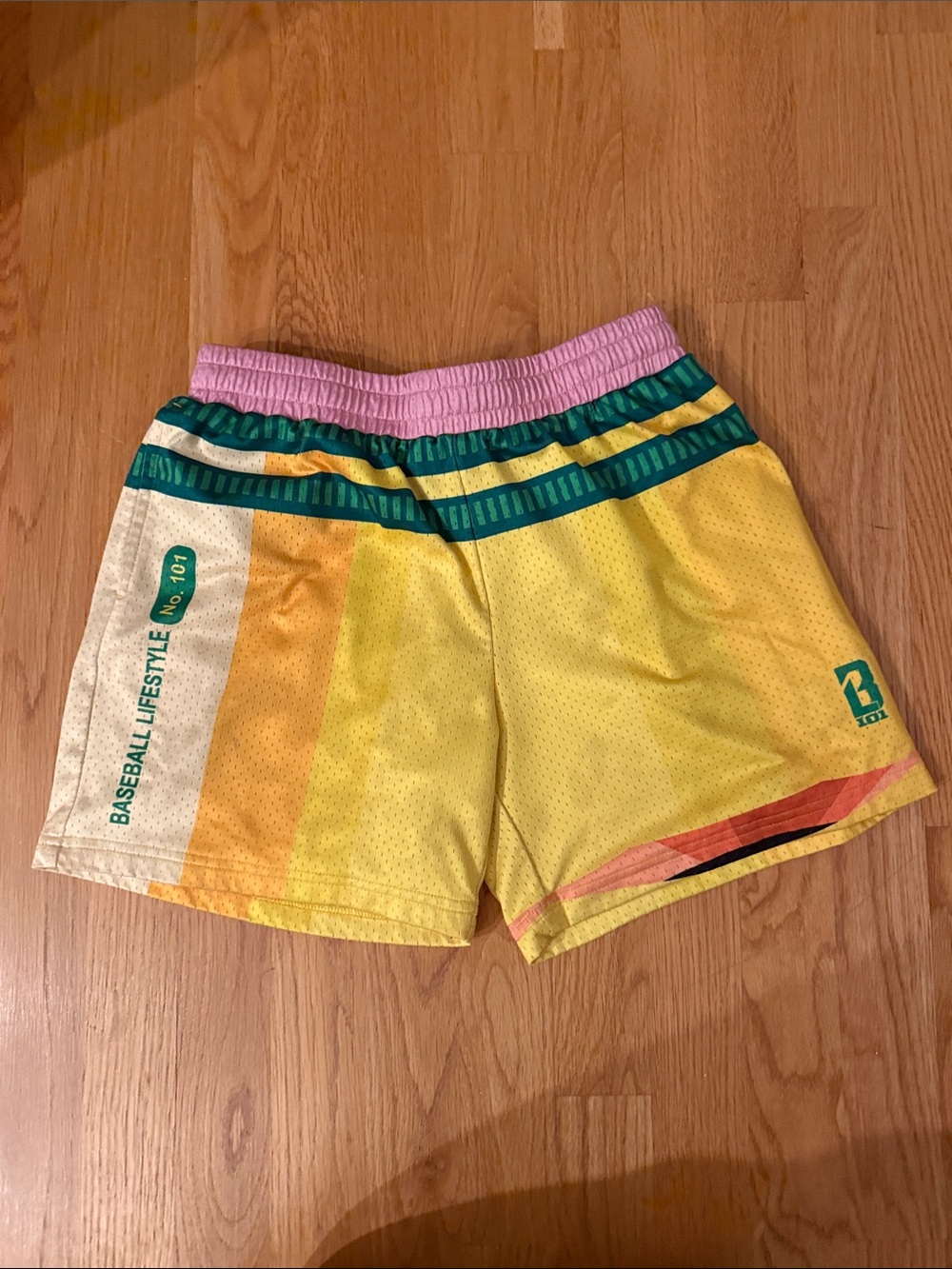 Baseball Lifestyle 101 Pencil Yellow Colorblock Athletic Shorts